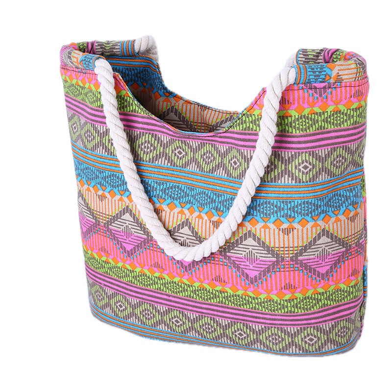 striped canvas beach bag, view 6 - MRSLM