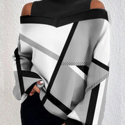 contrasting color patchwork off shoulder top, view 6 - MRSLM