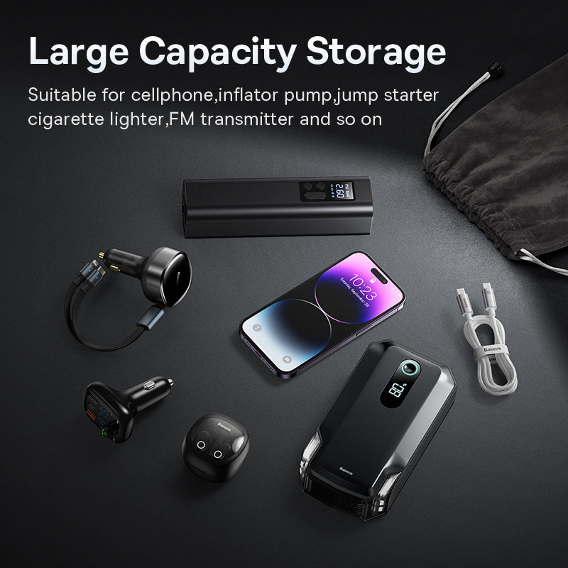 Bolsa portátil para carro para guardar celular, cabos e acessórios.