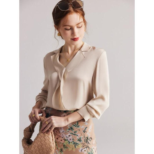 ruffled v-neck silk blouse, view 2 - MRSLM