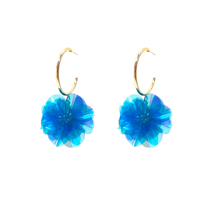 Blue Flower Ball Circled Earrings
