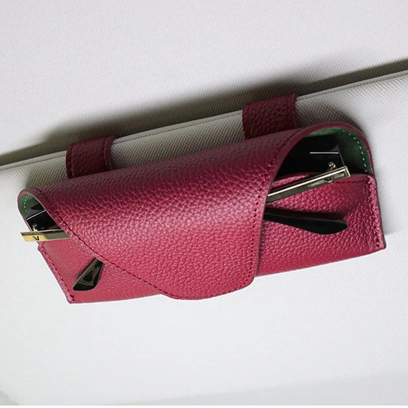 Suporte universal para óculos de carro em couro para quebra-sol