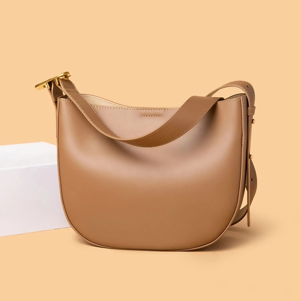 Vintage Cowhide Leather Shoulder Bag for Women - Stylish Crossbody Tote