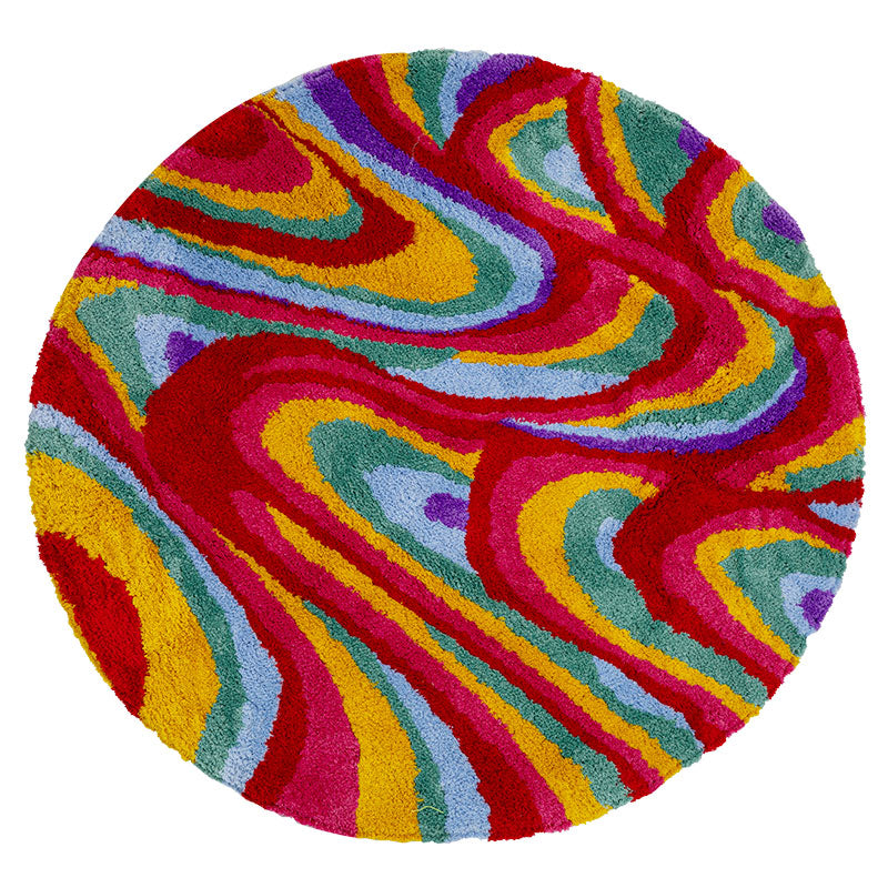 colorful psychedelic round tufted rug, view 3 - MRSLM
