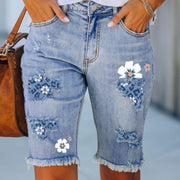 women's ripped print denim shorts - MRSLM