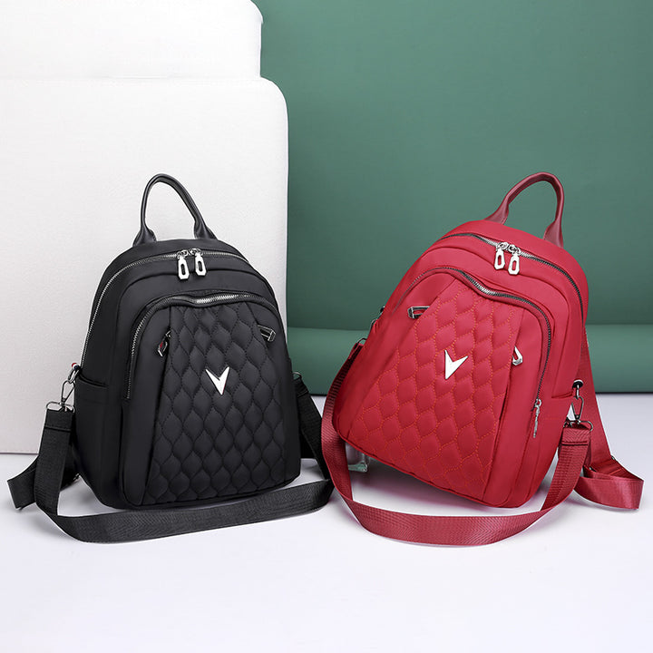 Fashion Student Backpack Rhombus Embroidery Thread Travel