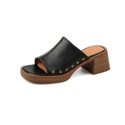 Peep toe leather sandals, view 3 - MRSLM