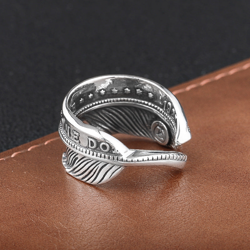 Indian Style Feather Ring S925 Sterling Silver