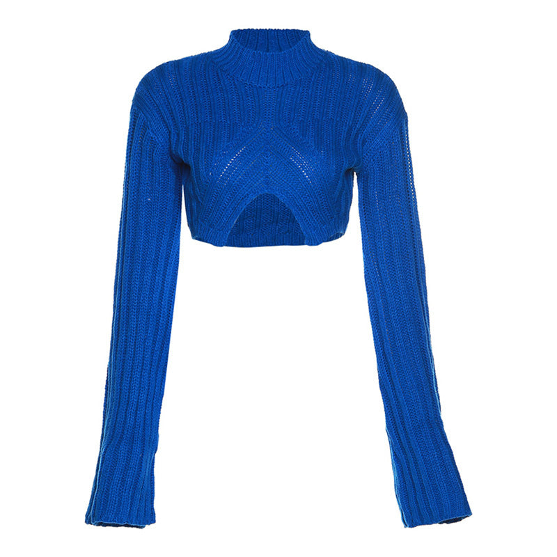 women's short open navel knit sweater, view 4 - MRSLM
