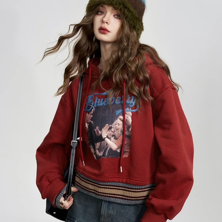 Rote Fleece-Hoodies für Damen