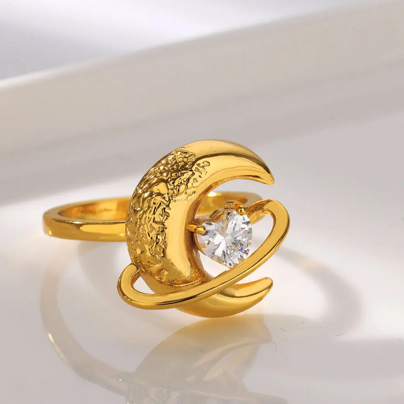 gold sun moon ring, view 8 - MRSLM