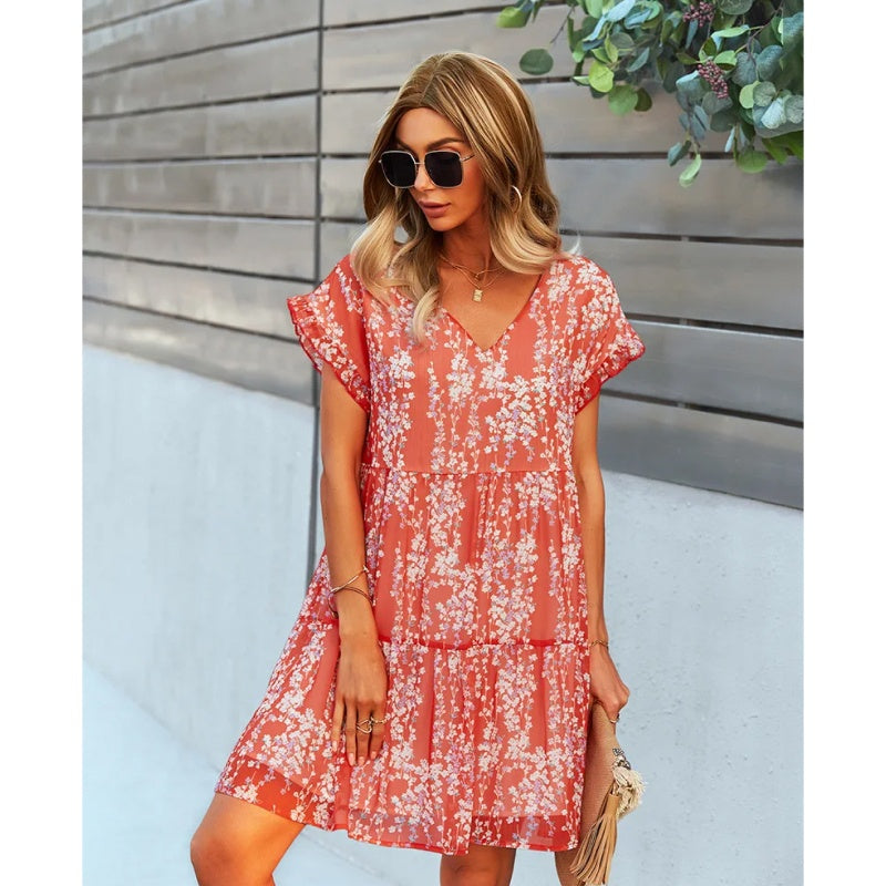 V-neck ruffled A-line dress, view 29 - MRSLM