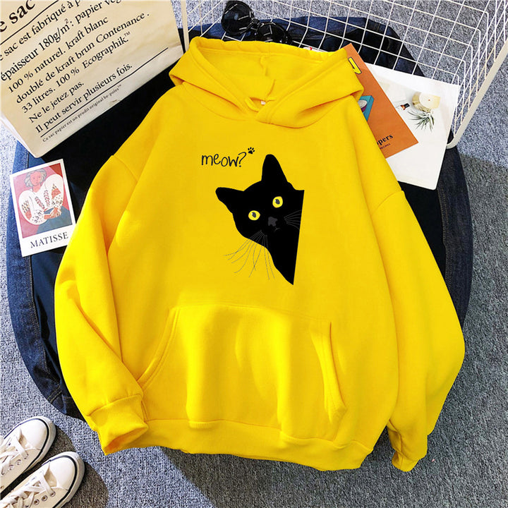 Personalized Black Cat Hooded Sweater Fleece Padded Coat Plus Size