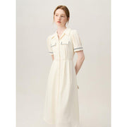 beige polo collar mid-calf dress, view 5 - MRSLM