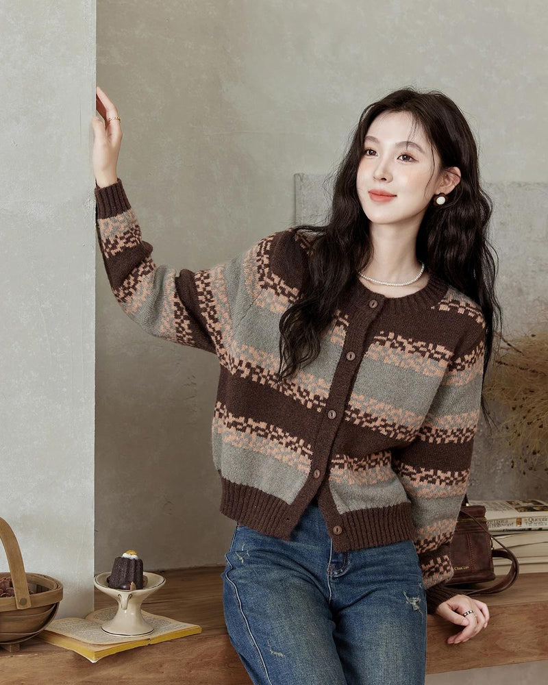 retro striped knitted cardigan, view 4 - MRSLM