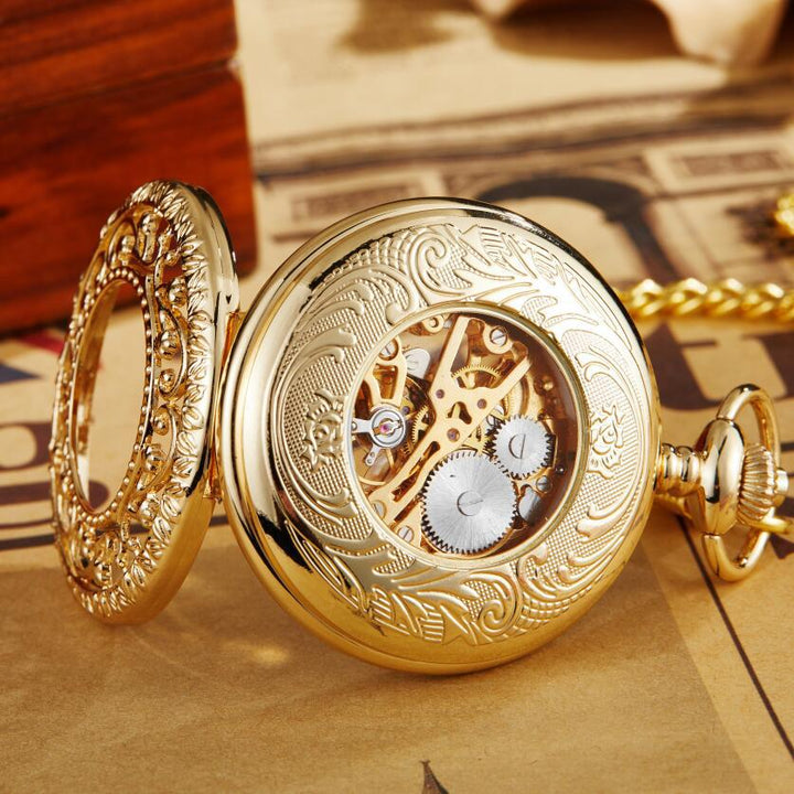 Hollow Carved Flip Semi-automatic Mechanical Pocket Watch