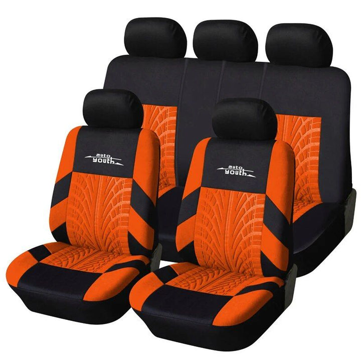 Universal Fit Embroidered Car Seat Covers with Tire Track Detail