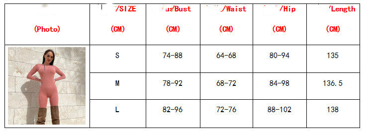 Women's Sports Casual Solid Color Round Neck Zipper Pocket Long Sleeve Slim Fit One-piece Trousers