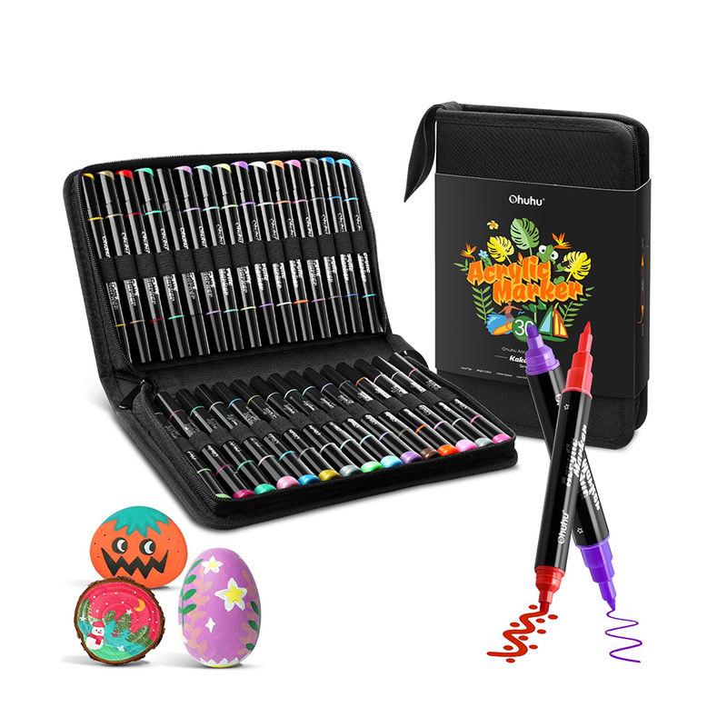 30 Vibrant Colors Acrylic Paint Pens - Dual Tips, Waterproof & Lightfast Markers