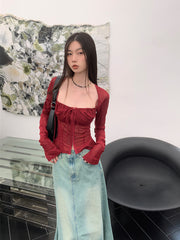 long sleeve lace-up corset top, view 2 - MRSLM