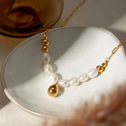 pearl pendant necklace with gold drop, view 6 - MRSLM