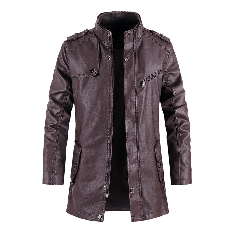 Modische Herren-Lederjacke mit Stehkragen und Plüschbezug
