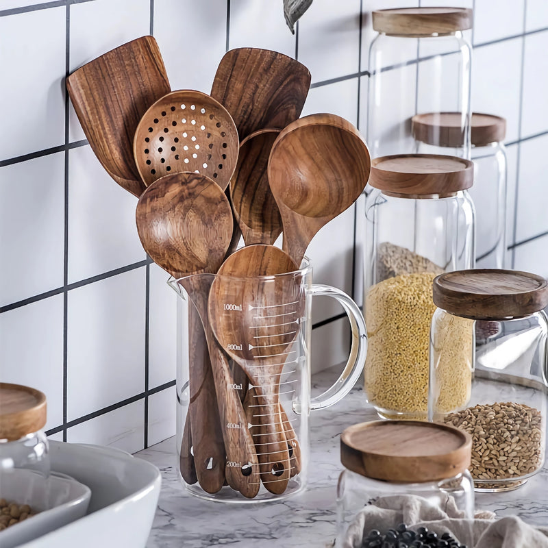 teak wood cooking utensils set, view 6 - MRSLM