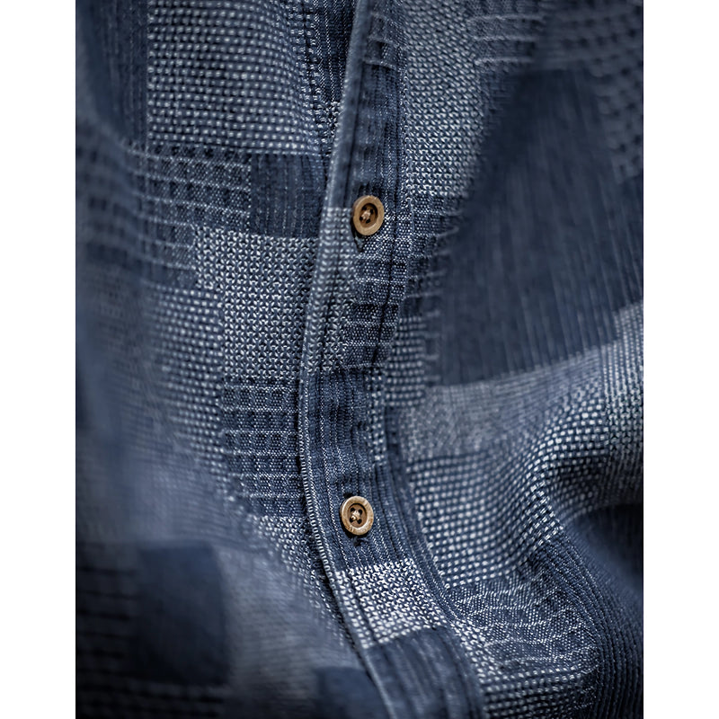 men's retro denim patchwork shirt, view 7 - MRSLM