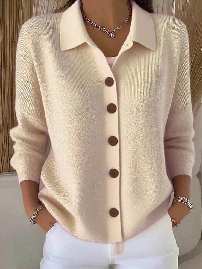 Button-knitted Lapel Sweater Cardigan Coat For Women