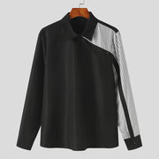 striped patchwork men's long sleeve shirt, view 2 - MRSLM