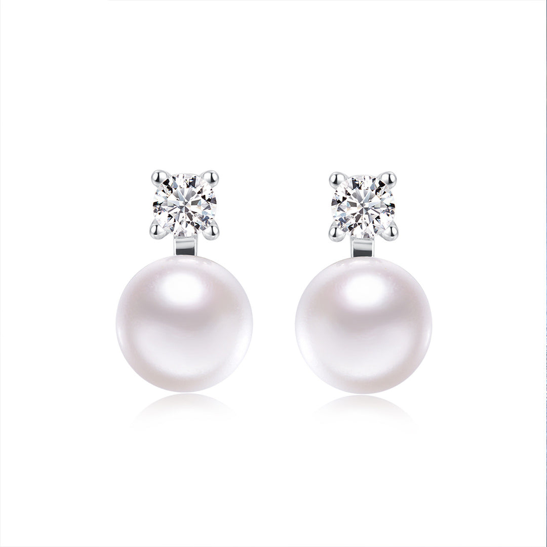 Sterling Silver Pearl Freshwater Stud Earrings Tide Without Piercing