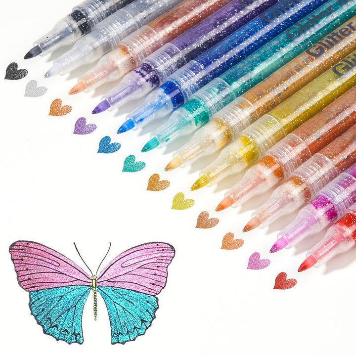 12 Marcadores de Tinta Acrílica com Glitter e Cores Brilhantes