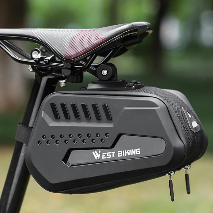 Bolsa de selim rígida e impermeável para bicicleta com sistema de liberação rápida.