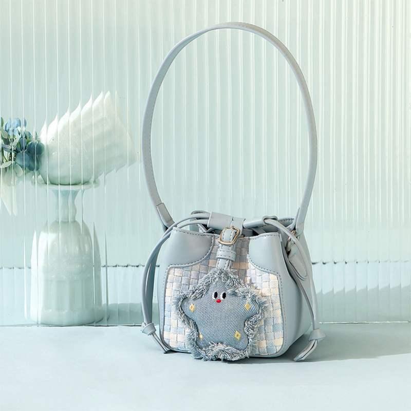 knitted blue star drawstring shoulder bag - MRSLM