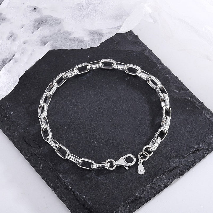 S925 Silver Bracelet Classic Great Wall Print Personality Punk Style