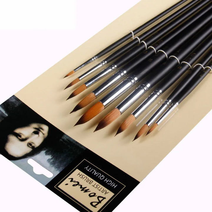 Professionelle Aquarellpinsel – 9-teiliges Rundpinselset für Aquarell-, Acryl- und Ölmalerei