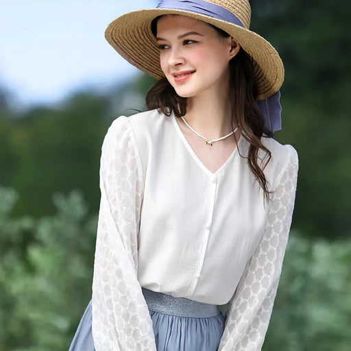 V-neck long-sleeve blouse, view 2 - MRSLM