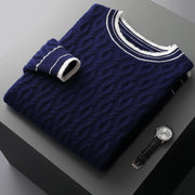 mens jacquard colorblock round neck sweater, view 4 - MRSLM