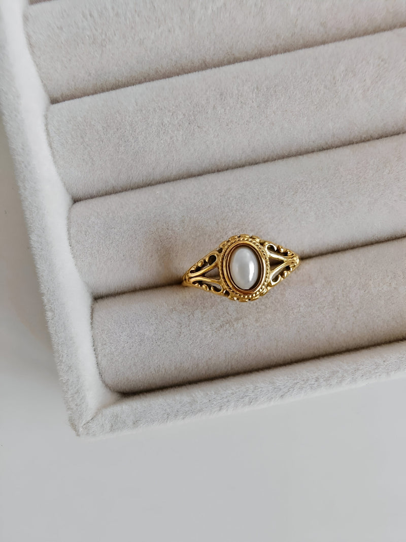 18K gold plated freshwater pearl ring, view 8 - MRSLM