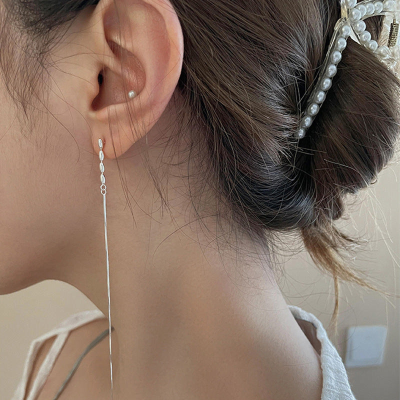 Round Bead Long Tassel Earrings