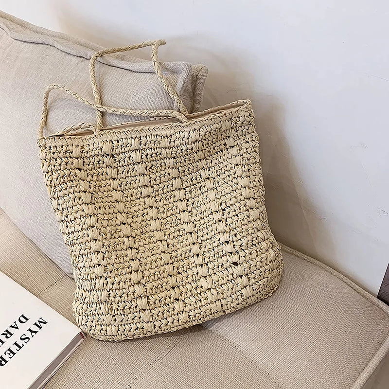 summer straw tote bag, view 2 - MRSLM