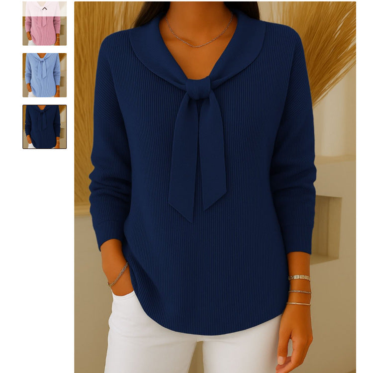 women's loose knit bow sweater, view 4 - MRSLM