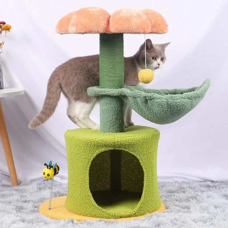flower tree cat tower with hammock bed, view 3 - MRSLM