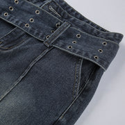 retro distressed washed bootcut jeans, view 7 - MRSLM