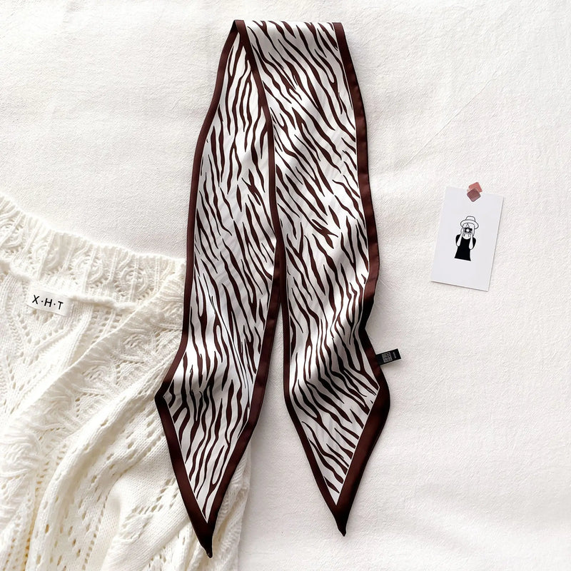 zebra print silk-feel scarf, view 3 - MRSLM