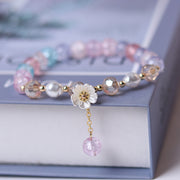 purple beaded white flower bracelet, view 10 - MRSLM