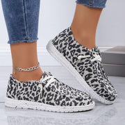 women's leopard canvas lace-up loafers, view 2 - MRSLM