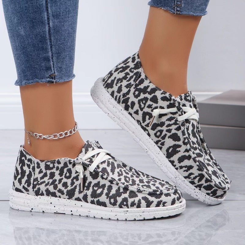 women's leopard canvas lace-up loafers, view 2 - MRSLM