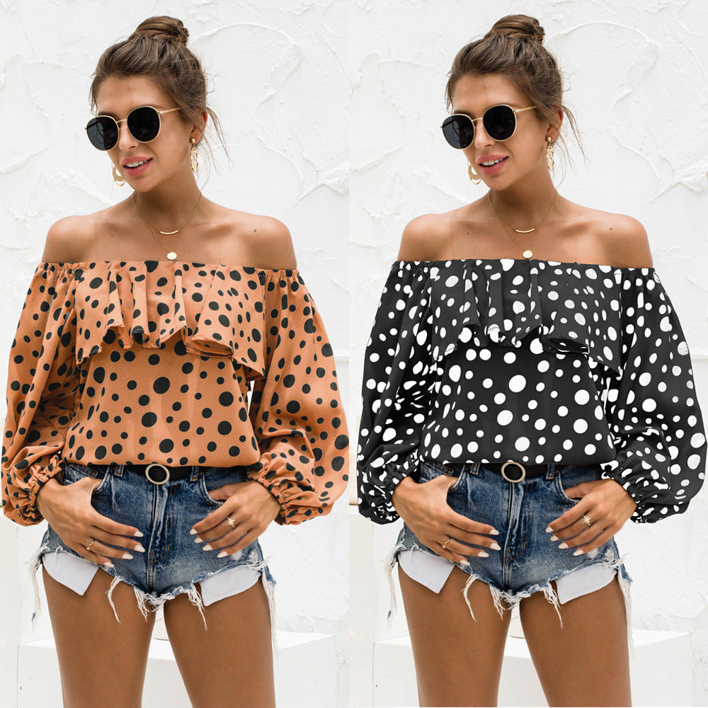 Women's Off-shoulder Puff Sleeve Dot Top T-shirt