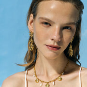 gold coral pearl pendant earrings, view 3 - MRSLM